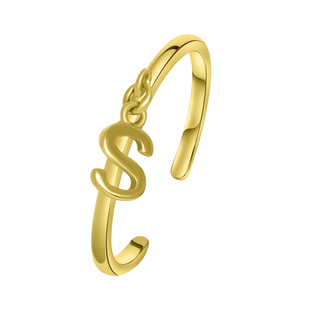 Zilveren ring gold met bedel alfabet