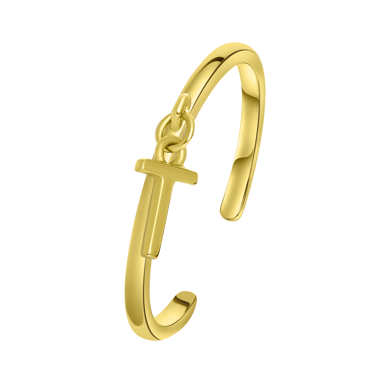 Zilveren ring gold met bedel alfabet