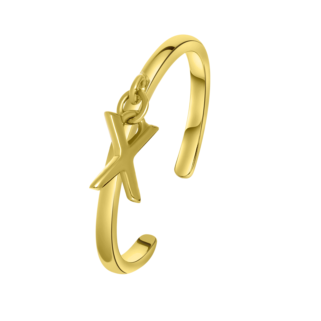 Zilveren ring gold met bedel alfabet