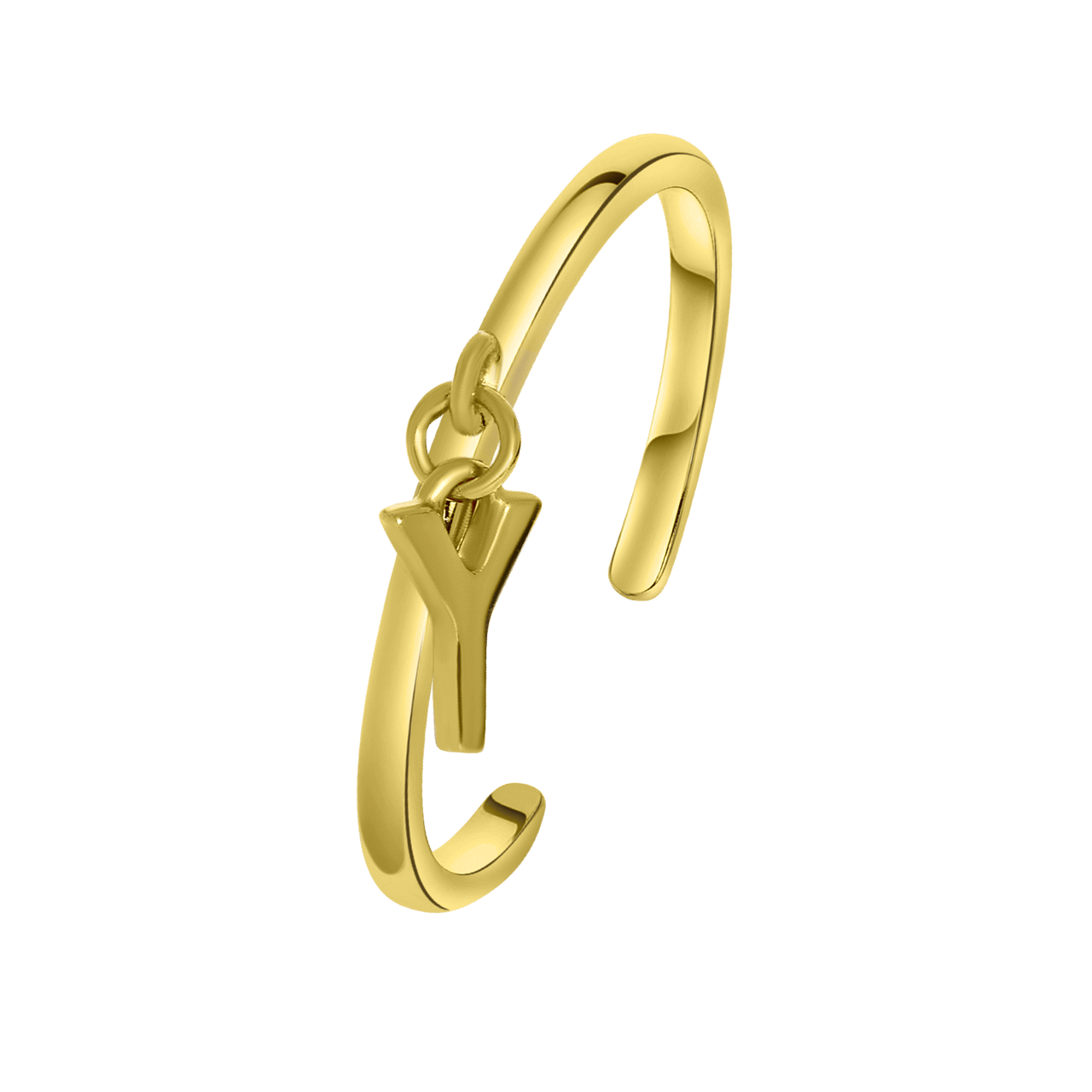 Zilveren ring gold met bedel alfabet