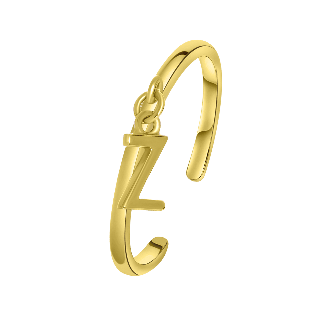 Zilveren ring gold met bedel alfabet