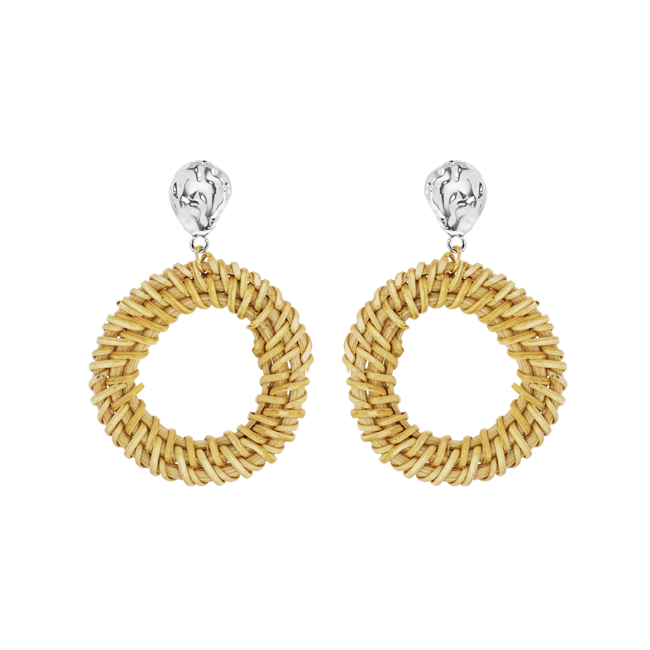 Goudkleurige byoux oorbellen met rotan