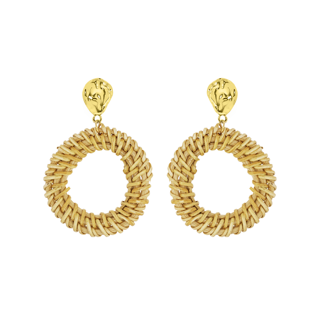 Zilverkleurige byoux oorbellen met rotan