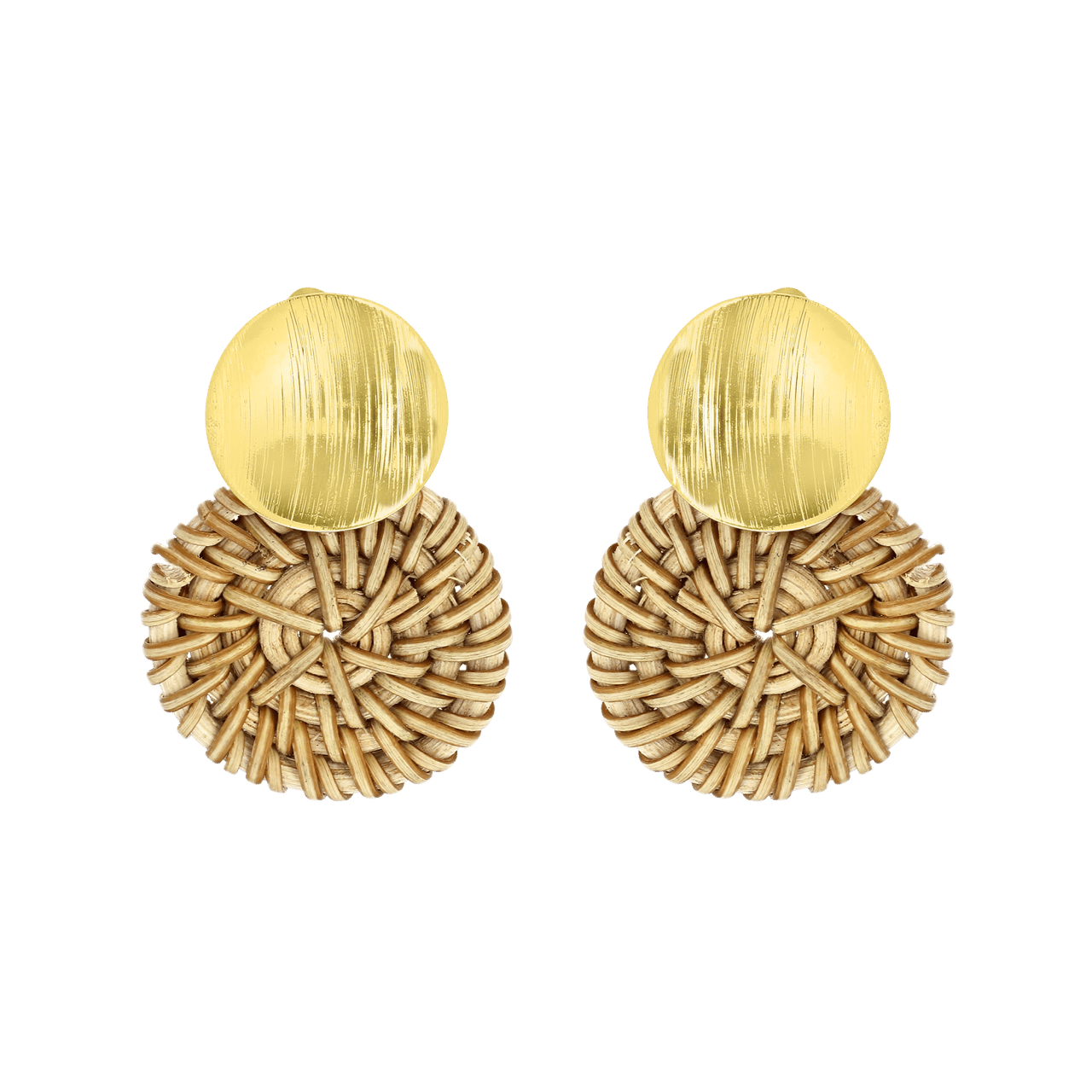 Goudkleurige byoux oorbellen met rotan