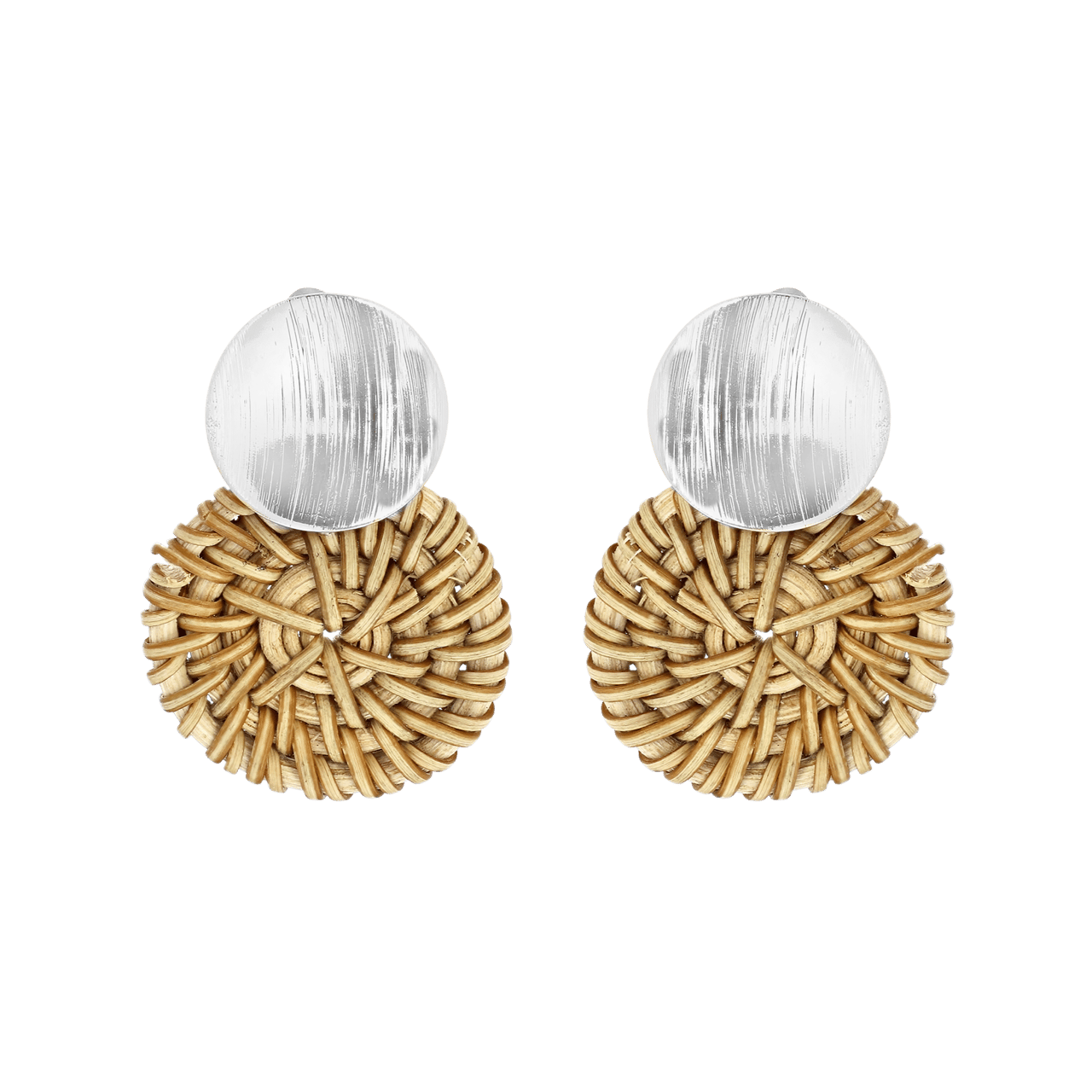 Zilverkleurige byoux oorbellen met rotan