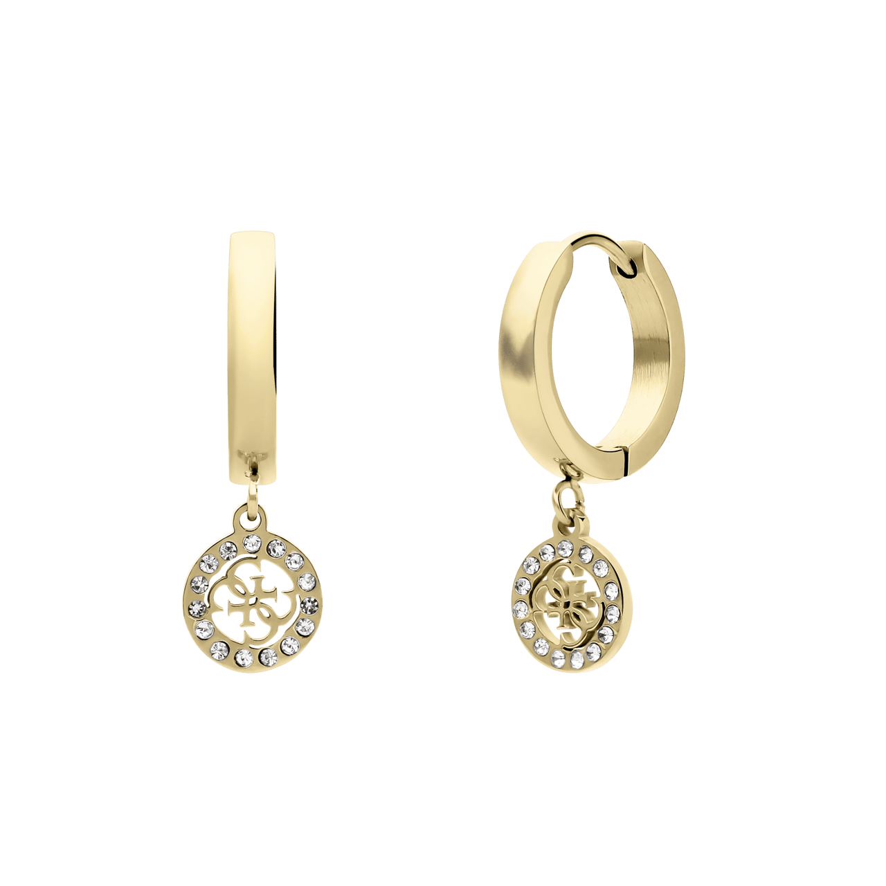 Guess stalen goldplated oorringhangers met kristal voor dames