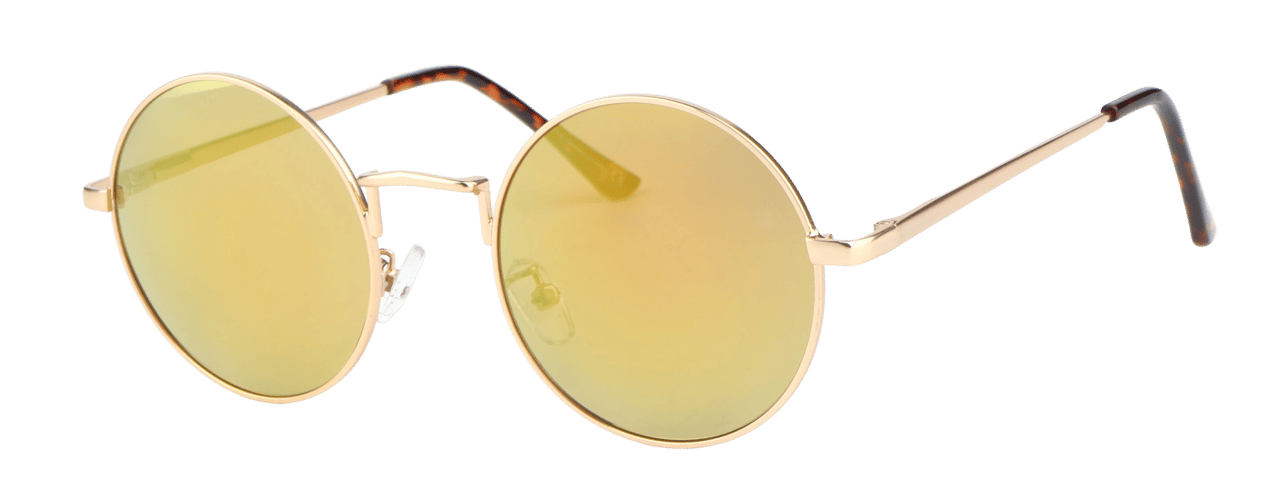 Goldfarbene Sonnenbrille mit runden Spiegelgläsern