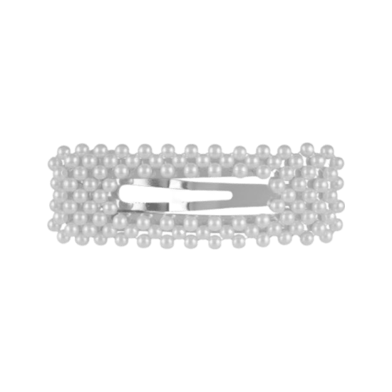 Zilverkleurige haarclip met parels rechthoek