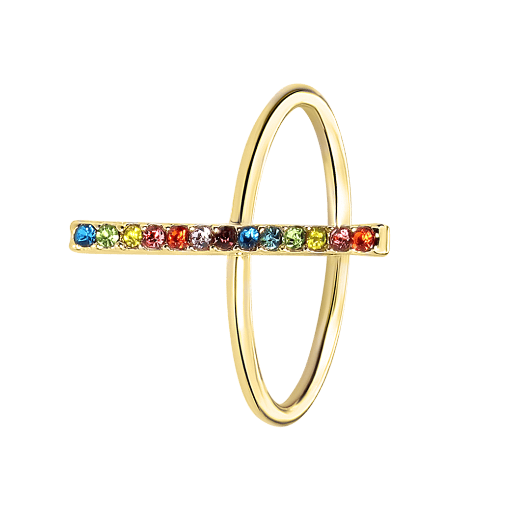 Goudkleurige byoux ring met gekleurde steentjes
