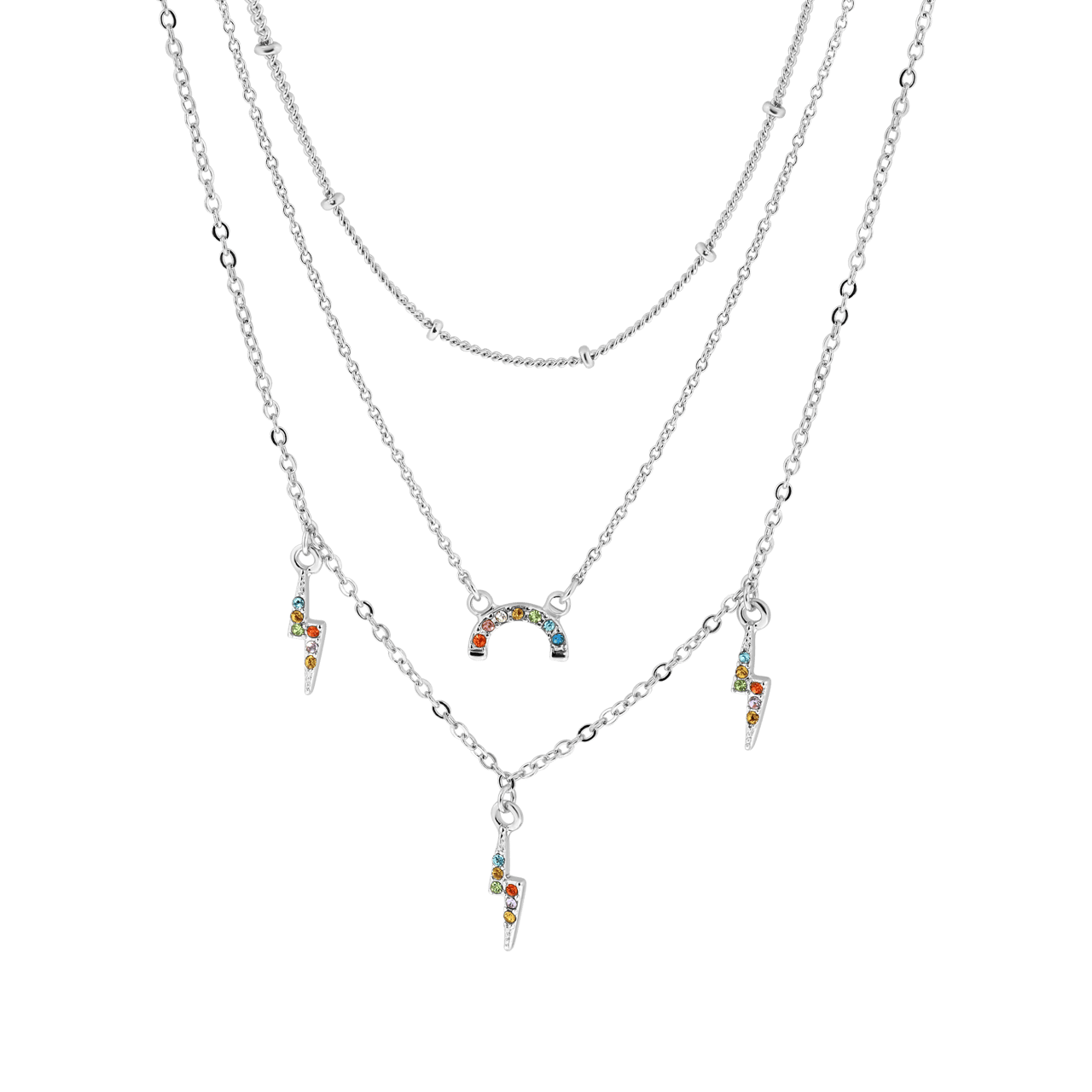 Zilverkleurige byoux layer ketting met kleurtjes