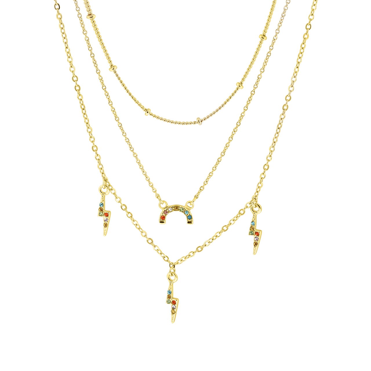 Goudkleurige byoux layer ketting met kleurtjes