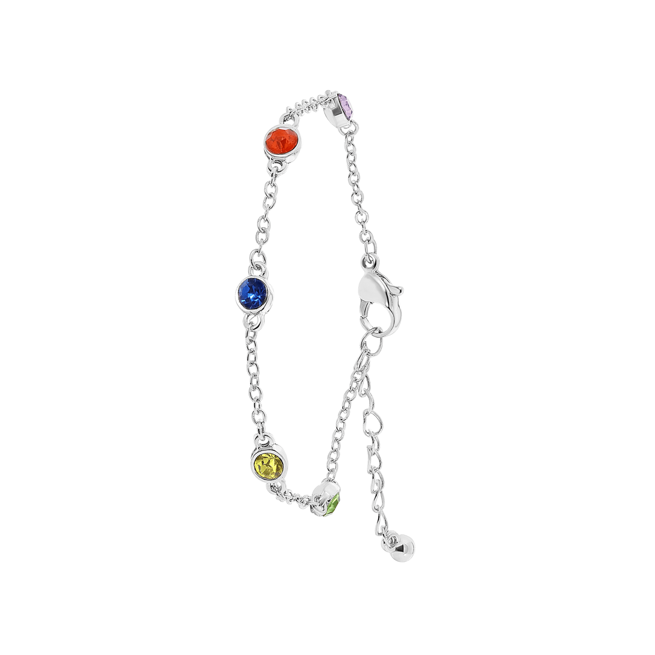 Zilverkleurige byoux armband met kleurtjes