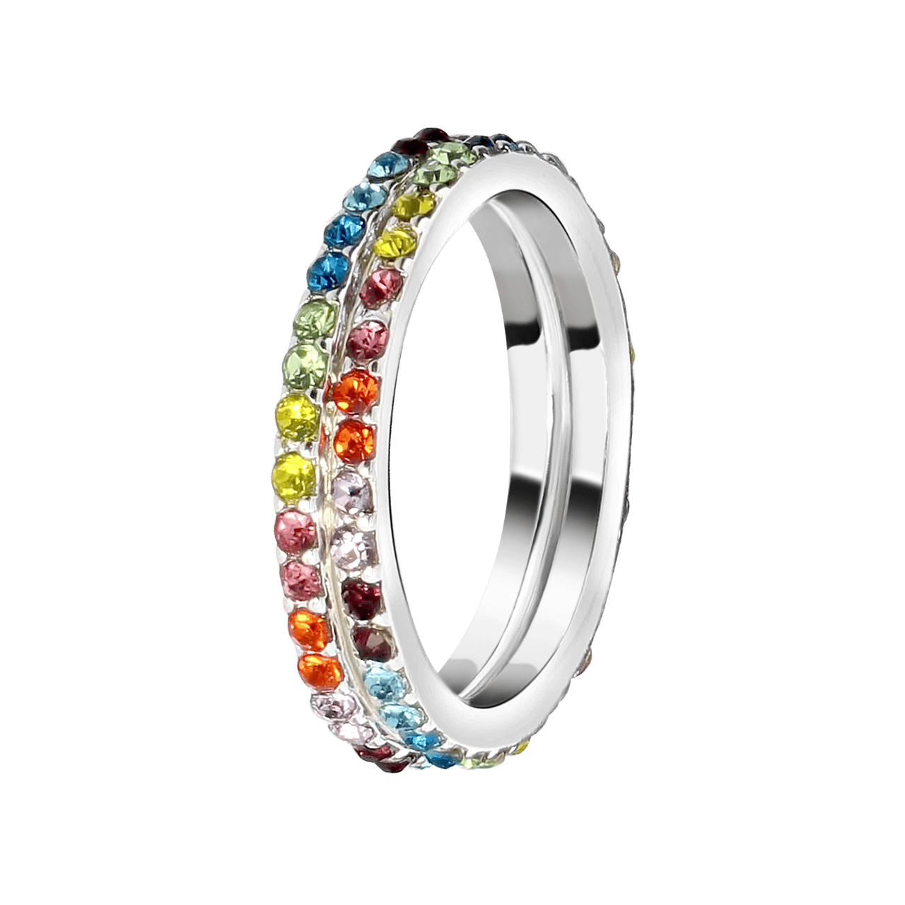 Zilverkleurige byoux ringen gekleurde steentjes