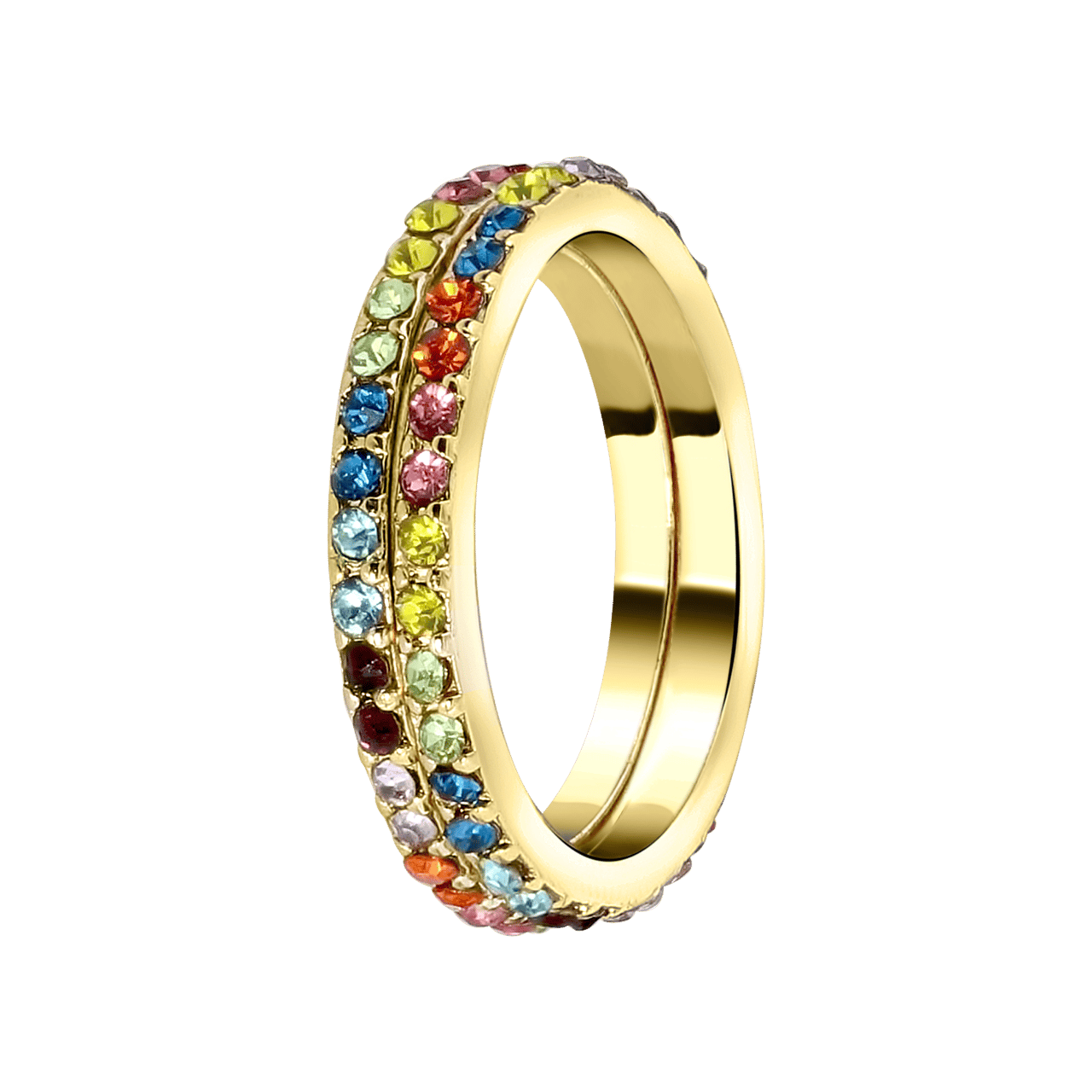 Goudkleurige byoux ringen gekleurde steentjes