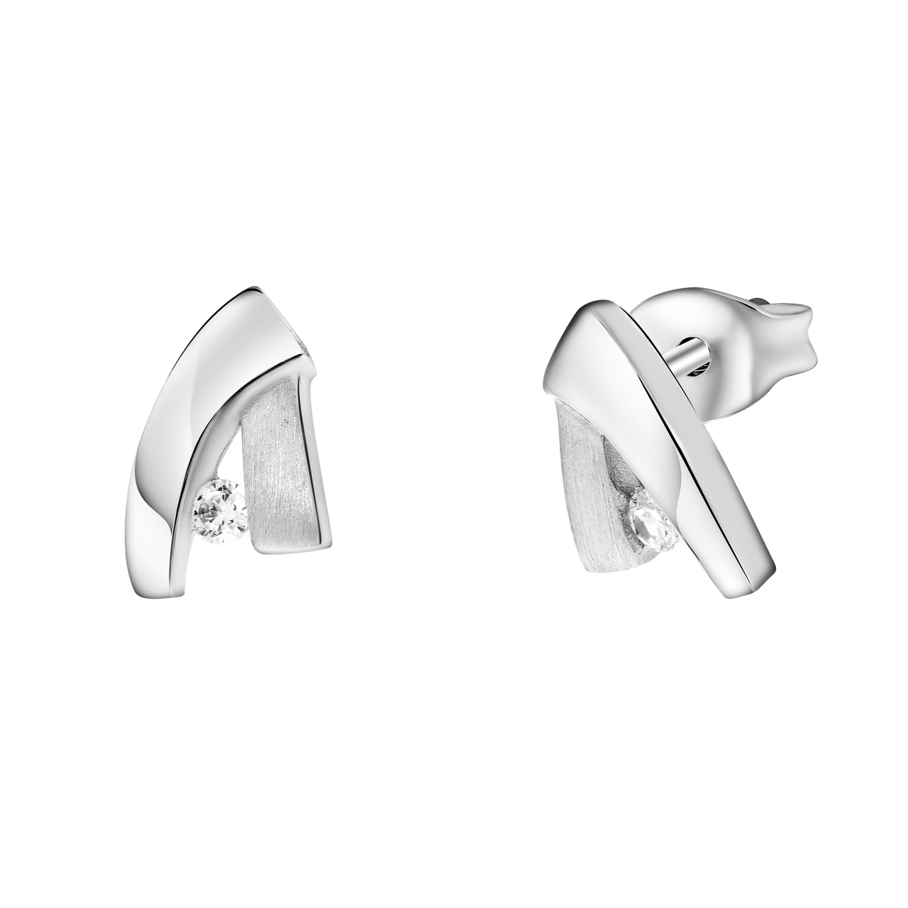 Ohrringe, 925 Silber, matt/glänzend, mit Zirkonia