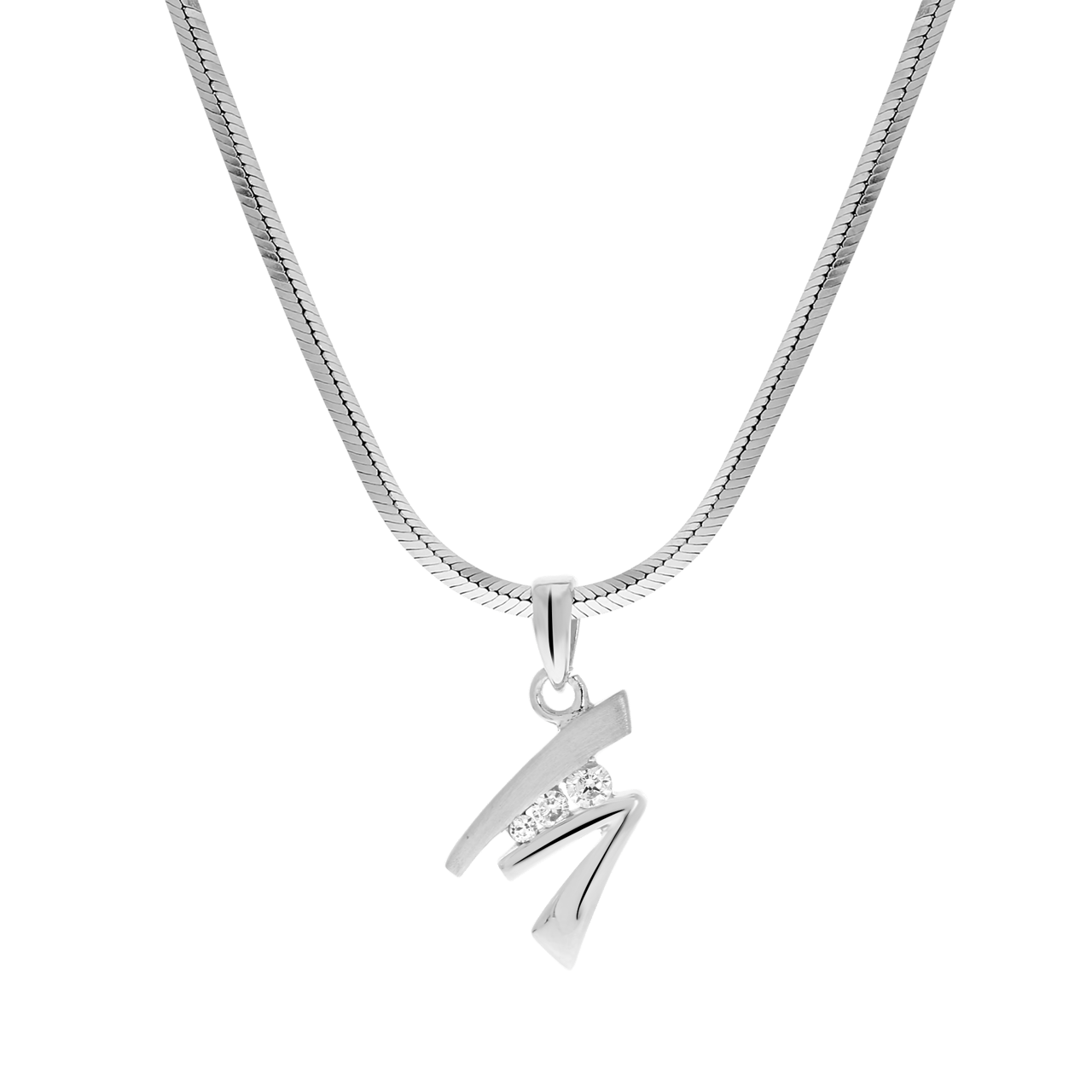 Zilveren ketting&hanger mat/glans zirkonia