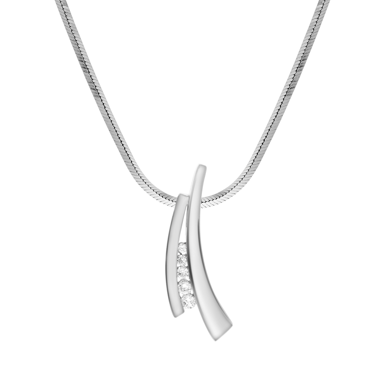 Zilveren ketting&hanger mat/glans zirkonia