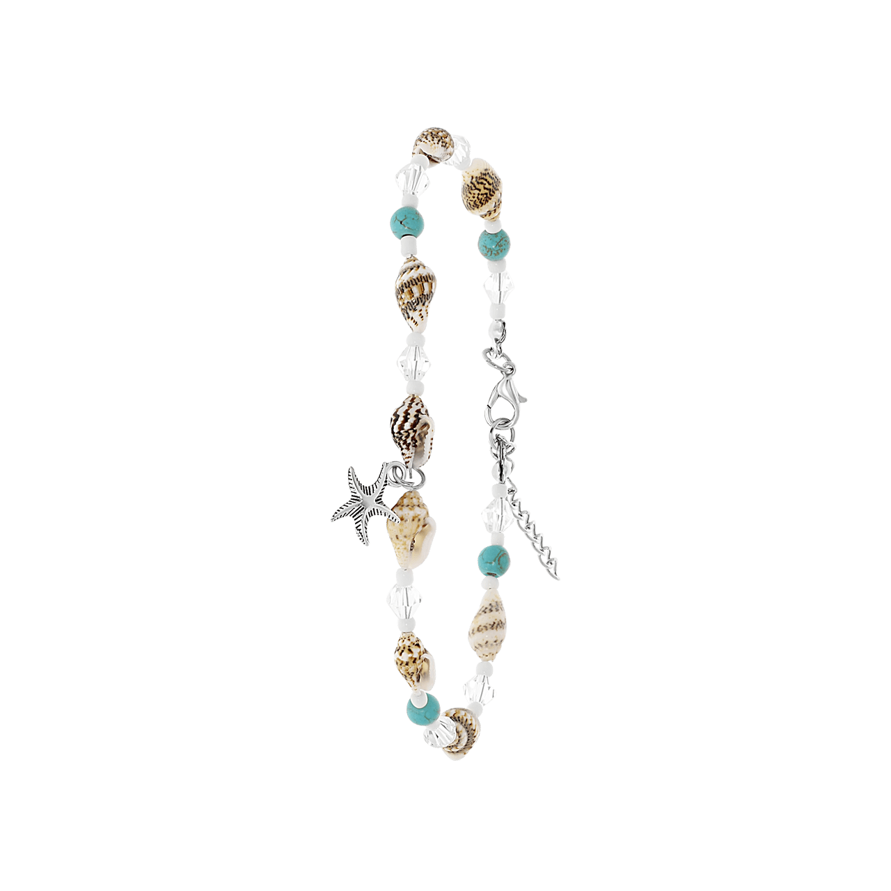 Zilverkleurige byoux enkelband met schelpen