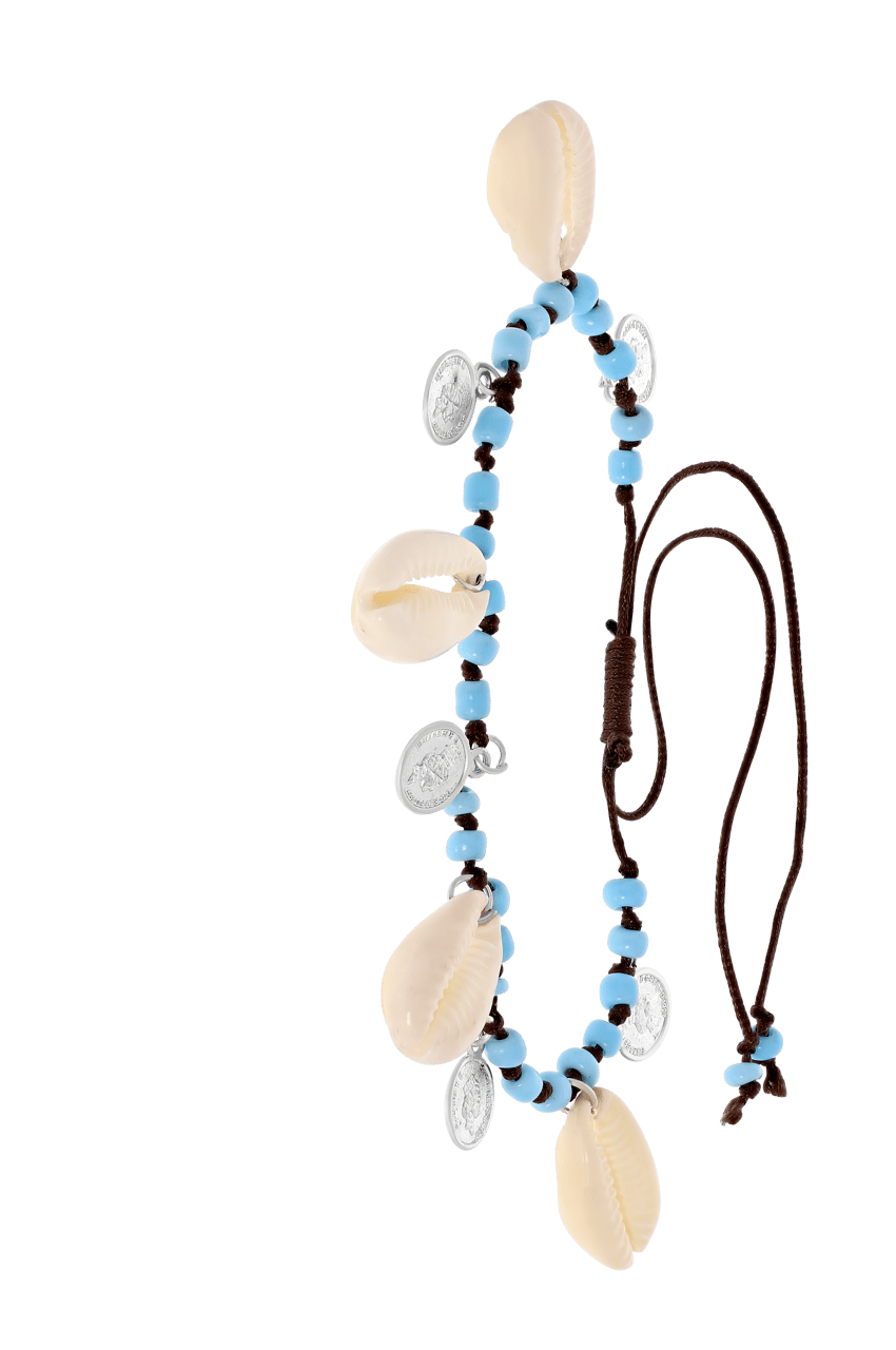 Zilverkleurige verstelbare enkelband met schelpen