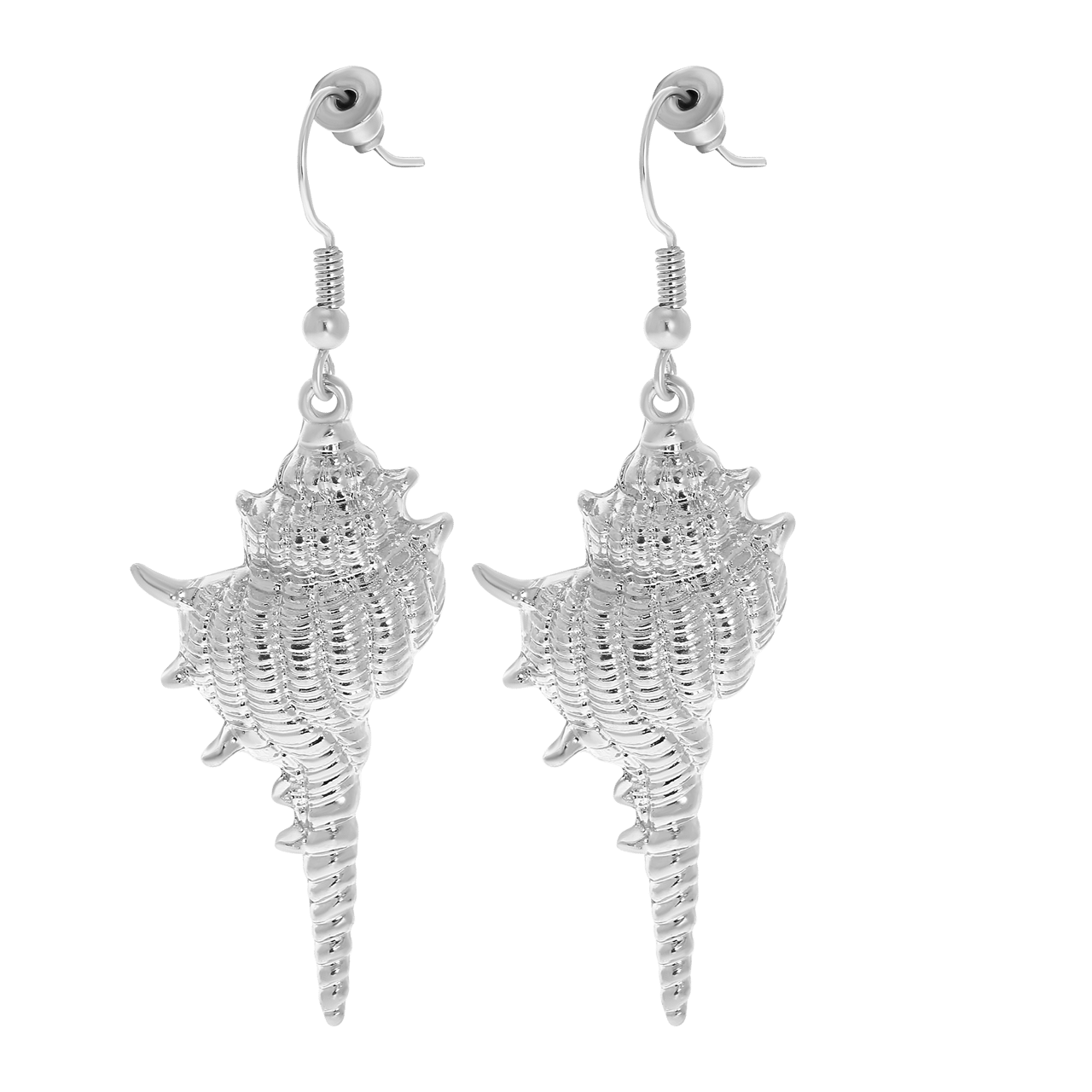 Zilverkleurige byoux oorbellen schelp