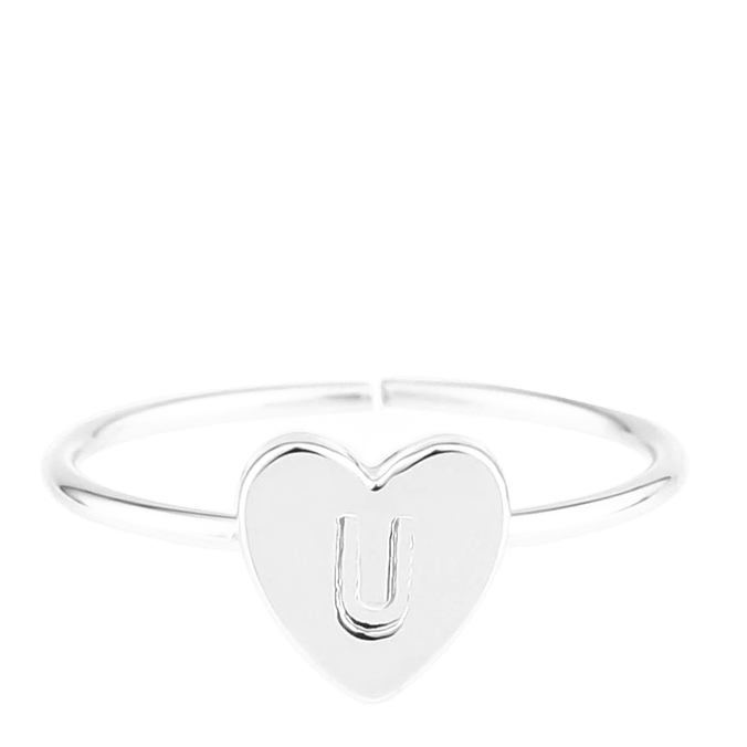 Zilverkleurige bijoux ring met hart initiaal