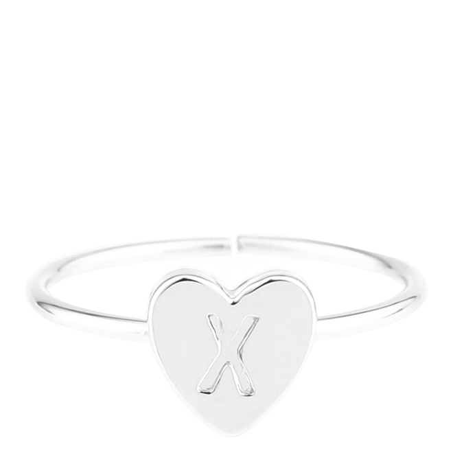 Zilverkleurige bijoux ring met hart initiaal