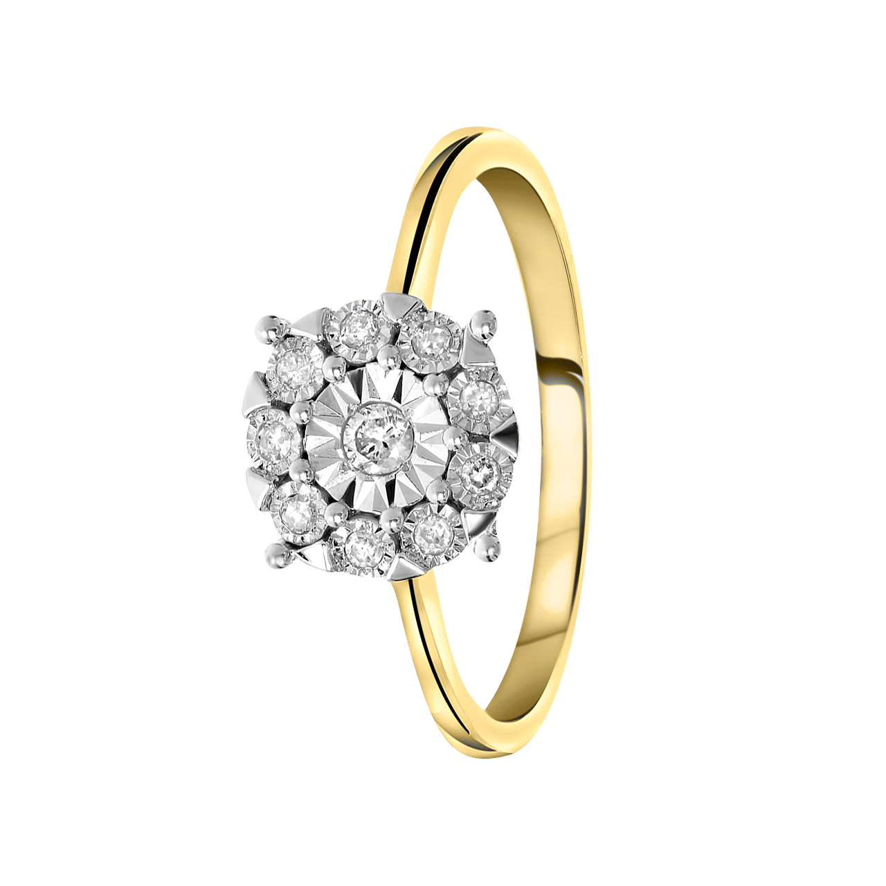 14 Karaat geelgouden ring met 10 diamanten 0,10ct