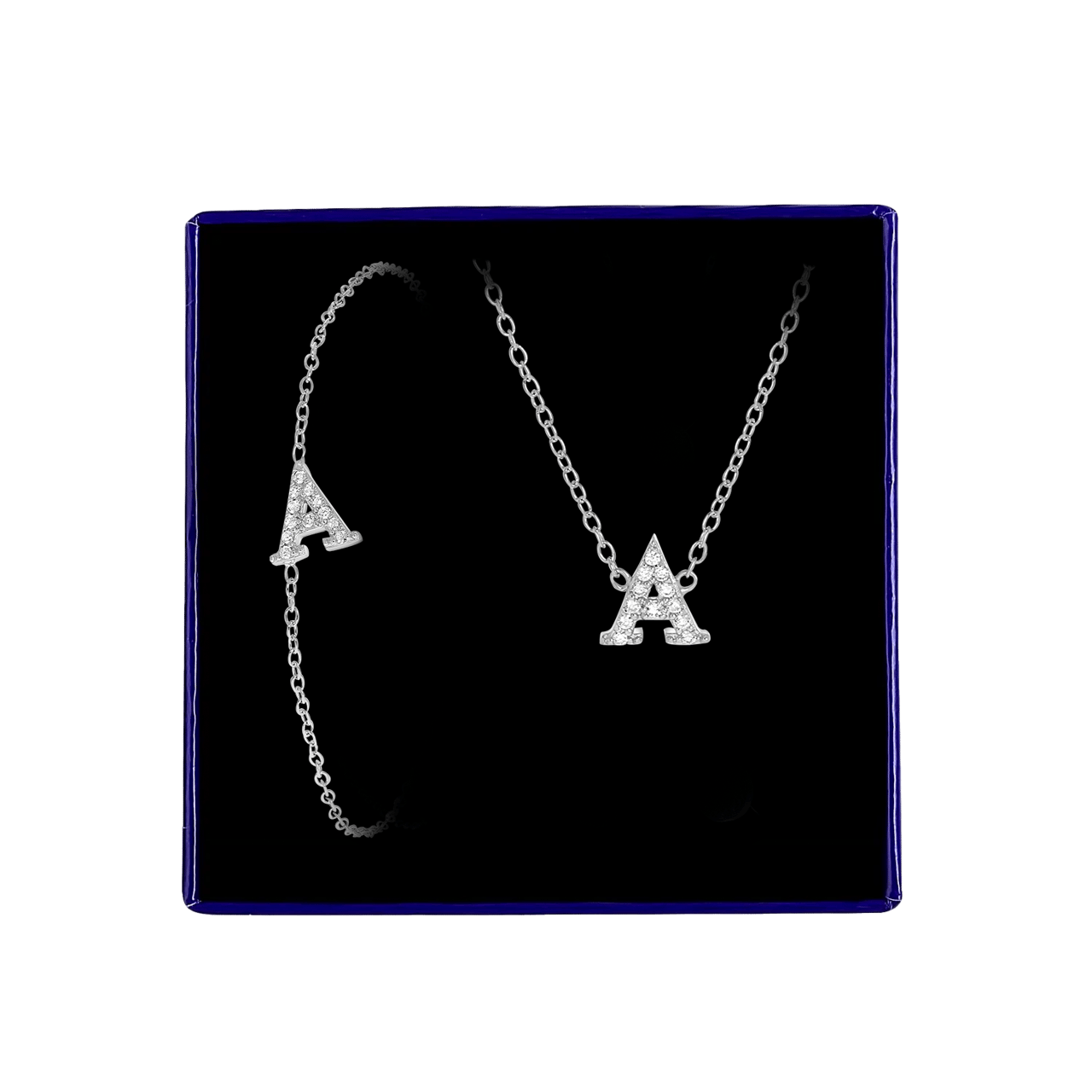 Schmuckset aus Silber, Buchstabe mit Zirkonia