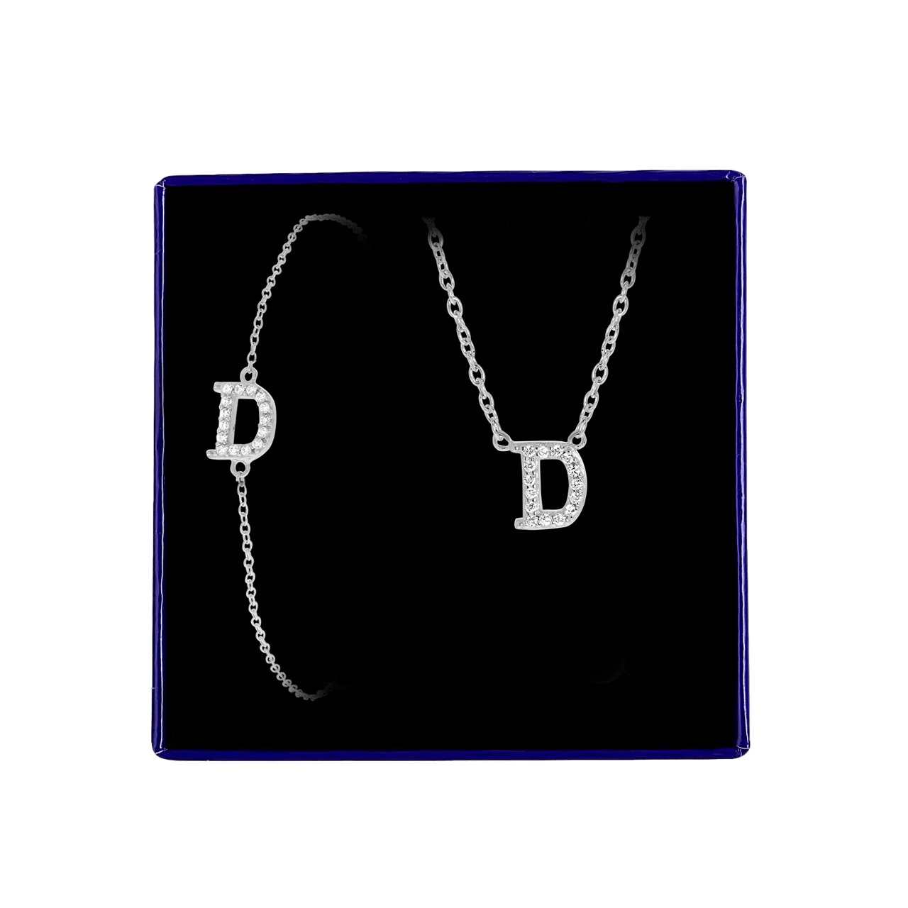 Schmuckset aus Silber, Buchstabe mit Zirkonia