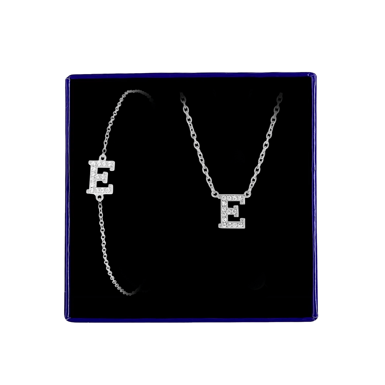 Schmuckset aus Silber, Buchstabe mit Zirkonia