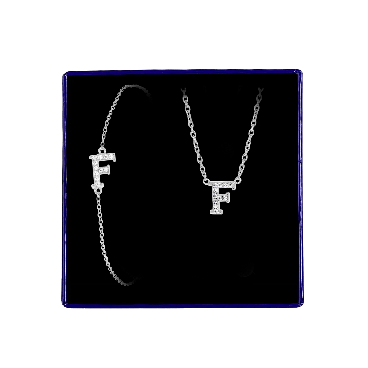 Schmuckset aus Silber, Buchstabe mit Zirkonia