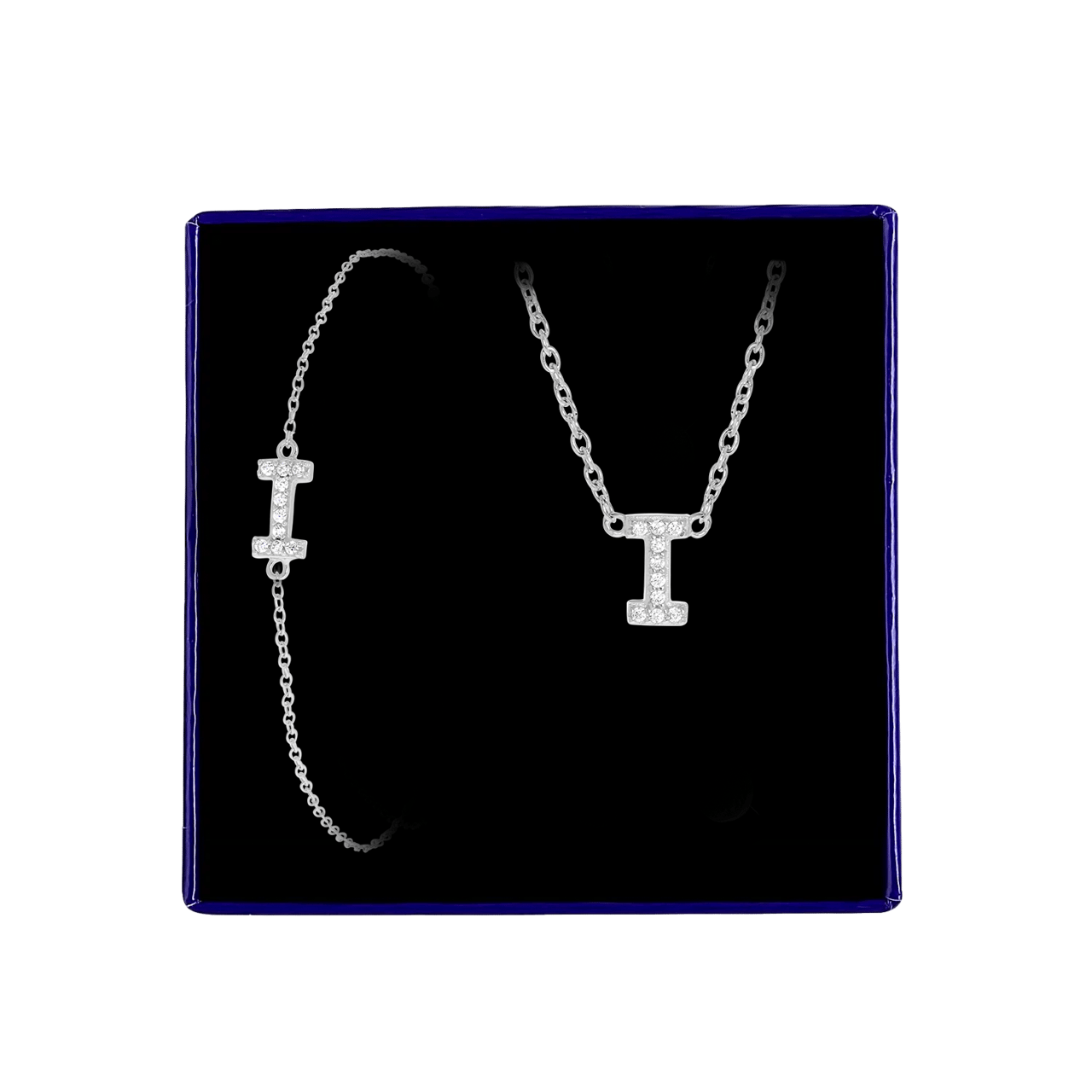 Schmuckset aus Silber, Buchstabe mit Zirkonia