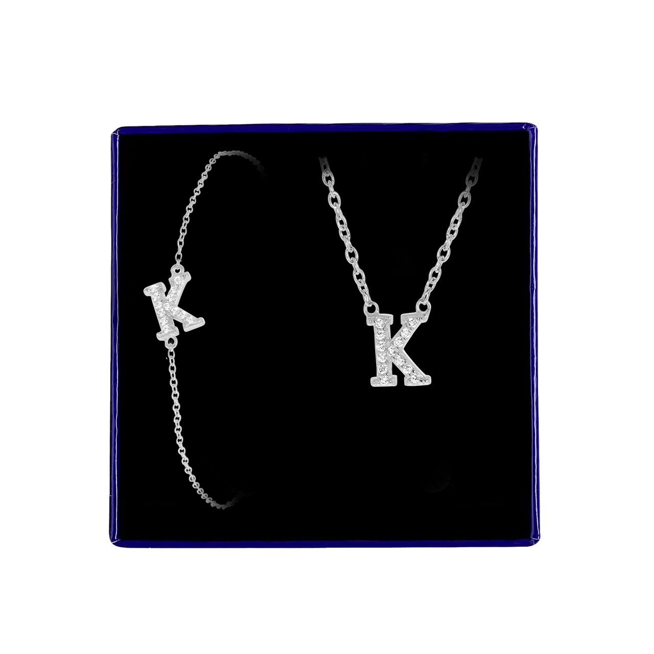 Schmuckset aus Silber, Buchstabe mit Zirkonia