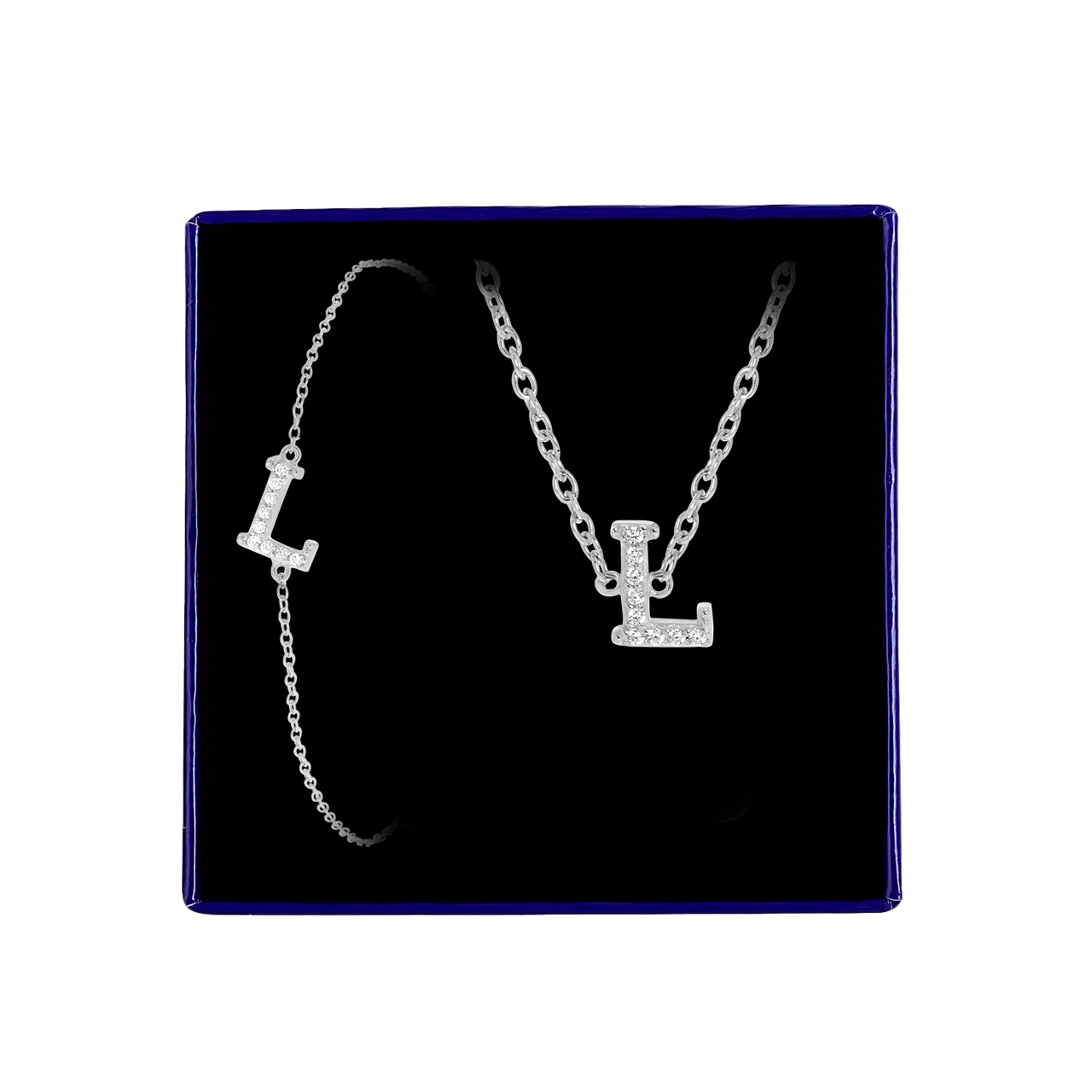 Schmuckset aus Silber, Buchstabe mit Zirkonia