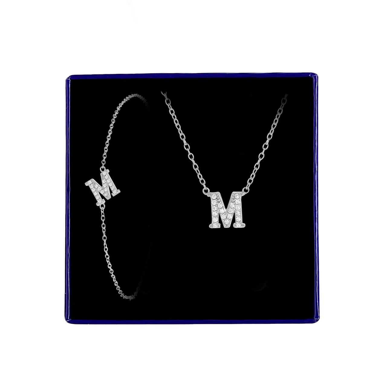 Schmuckset aus Silber, Buchstabe mit Zirkonia