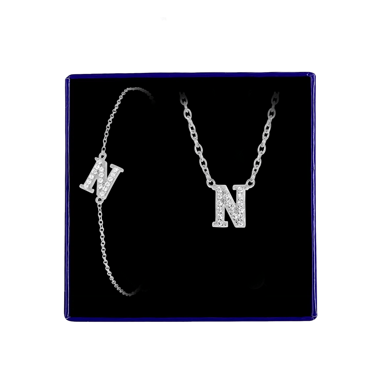 Schmuckset aus Silber, Buchstabe mit Zirkonia