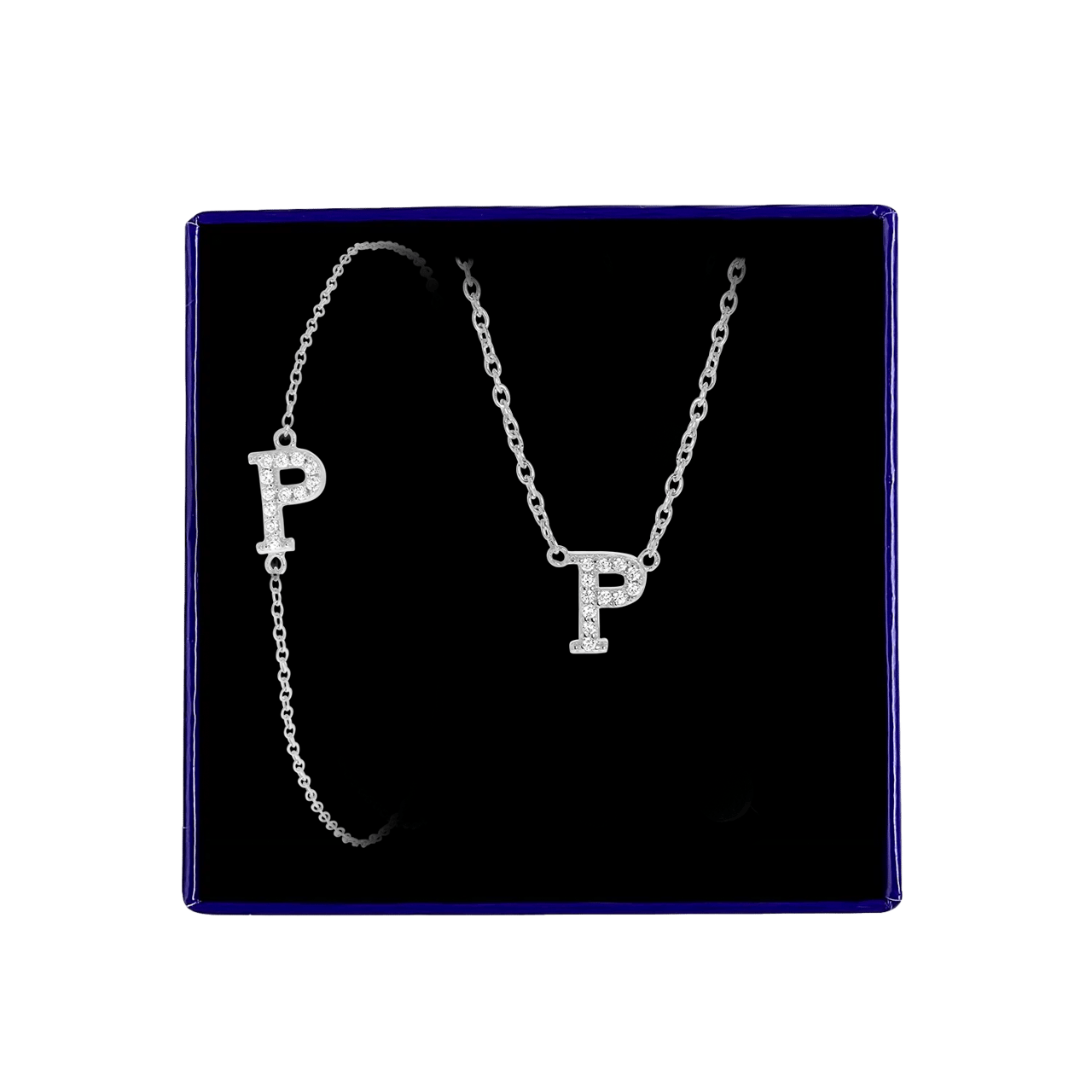 Schmuckset aus Silber, Buchstabe mit Zirkonia