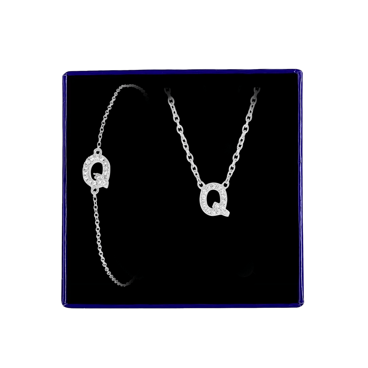 Schmuckset aus Silber, Buchstabe mit Zirkonia