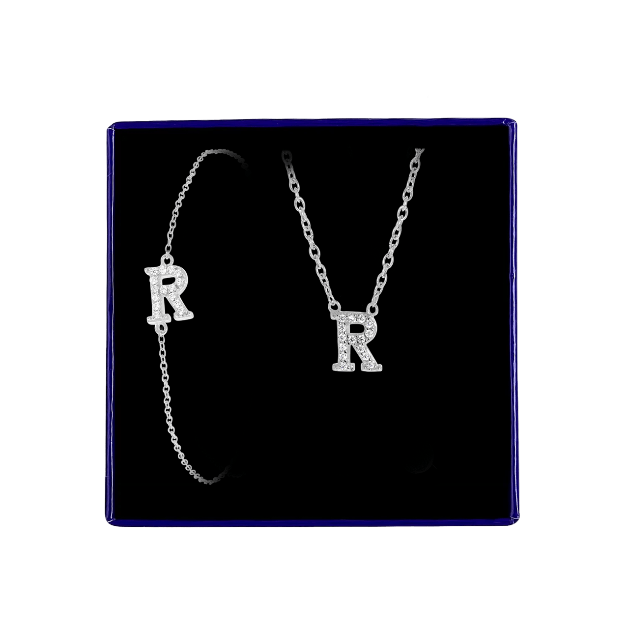 Schmuckset aus Silber, Buchstabe mit Zirkonia