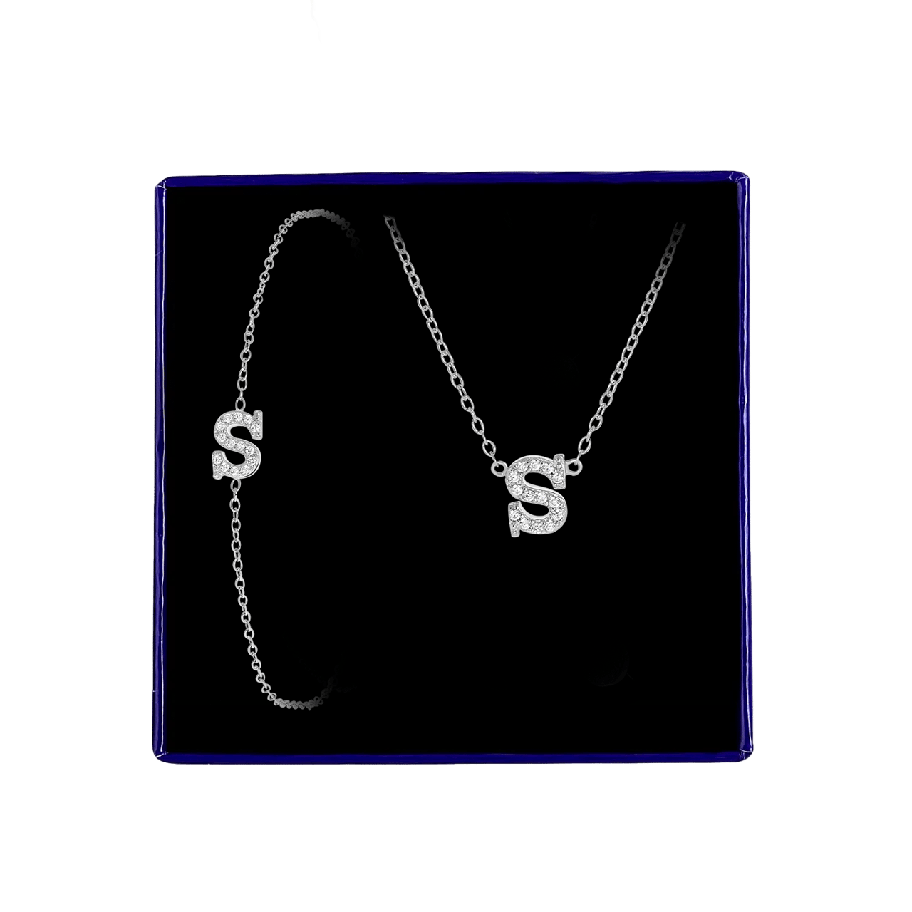 Schmuckset aus Silber, Buchstabe mit Zirkonia