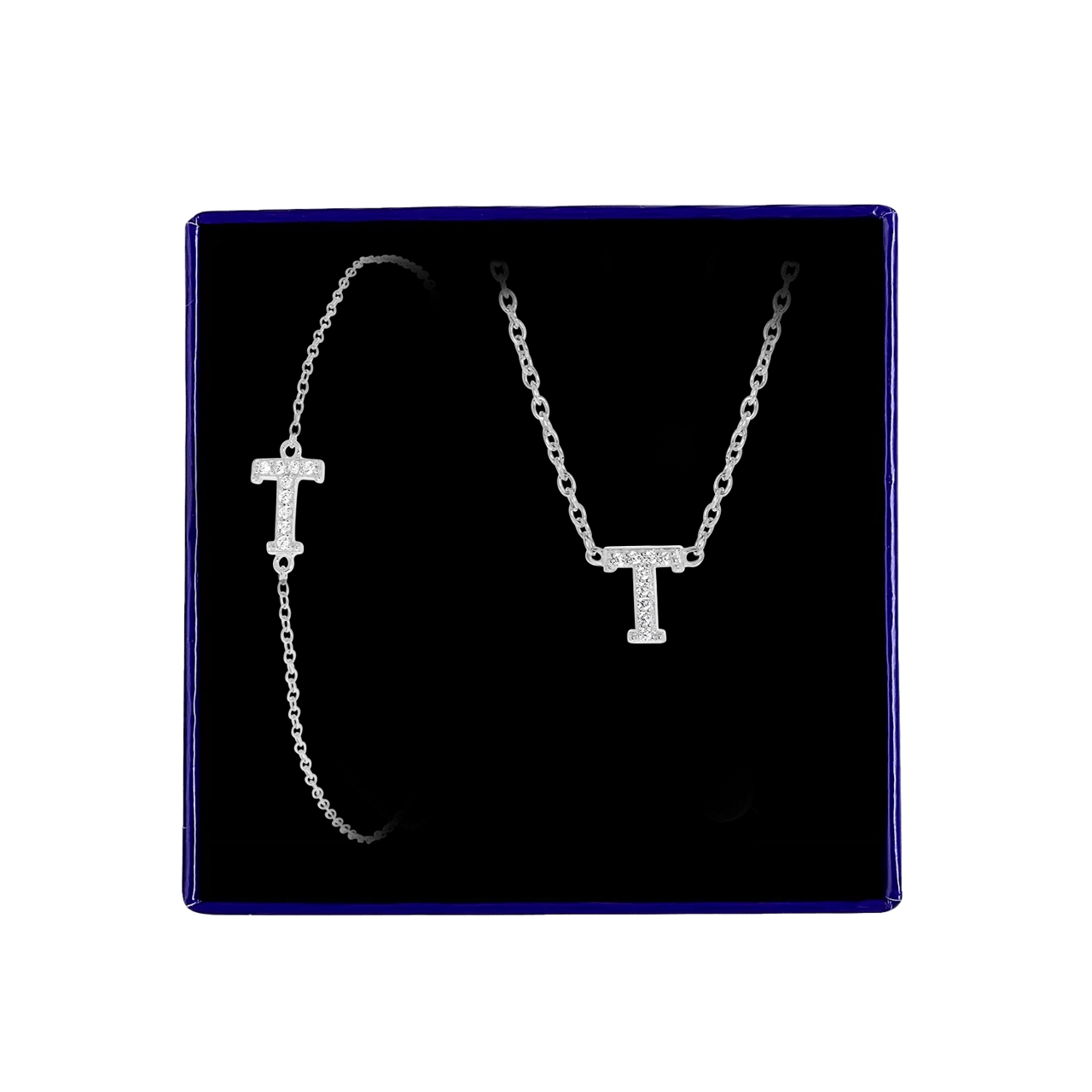Schmuckset aus Silber, Buchstabe mit Zirkonia