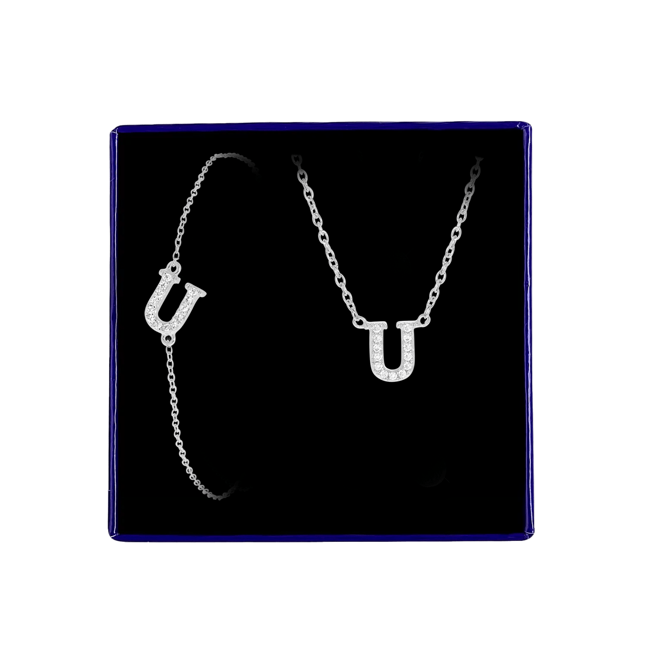 Schmuckset aus Silber, Buchstabe mit Zirkonia