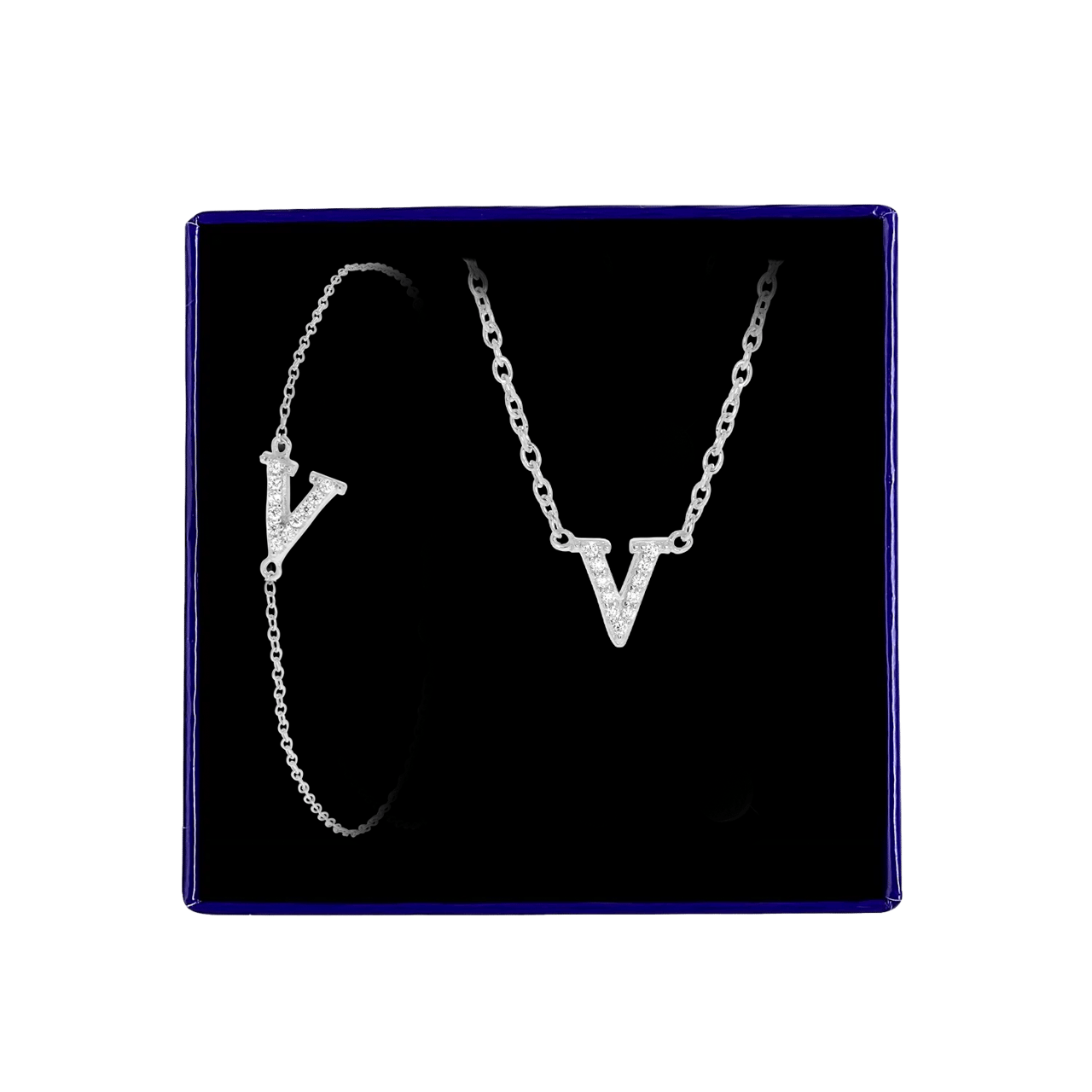Schmuckset aus Silber, Buchstabe mit Zirkonia