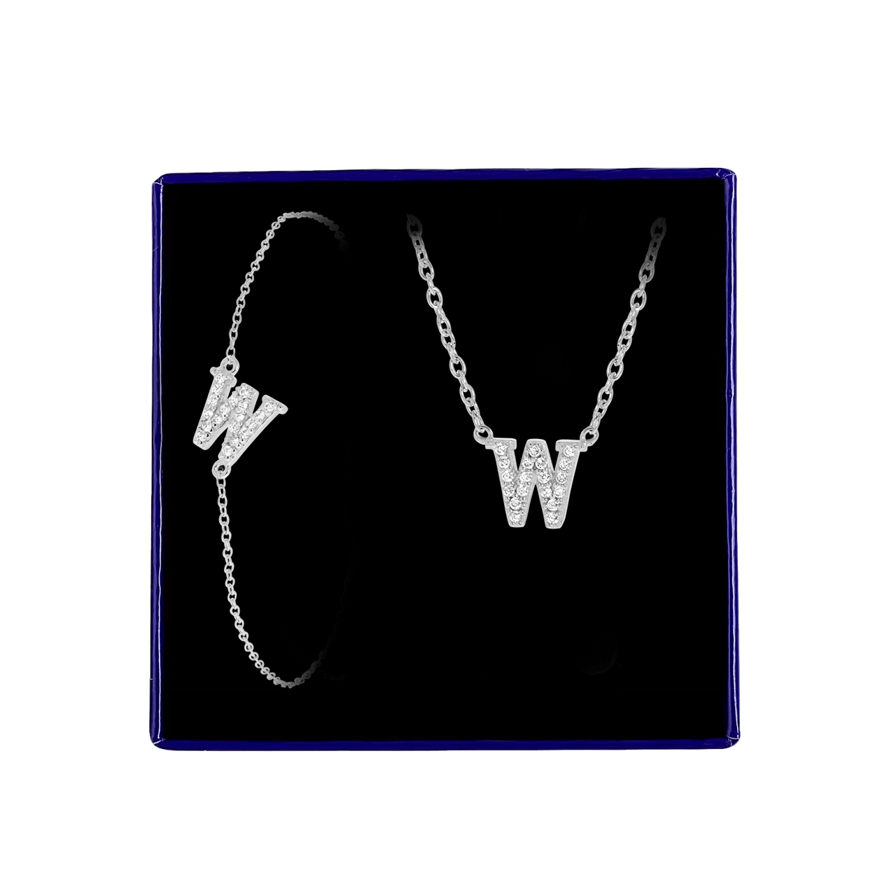 Schmuckset aus Silber, Buchstabe mit Zirkonia