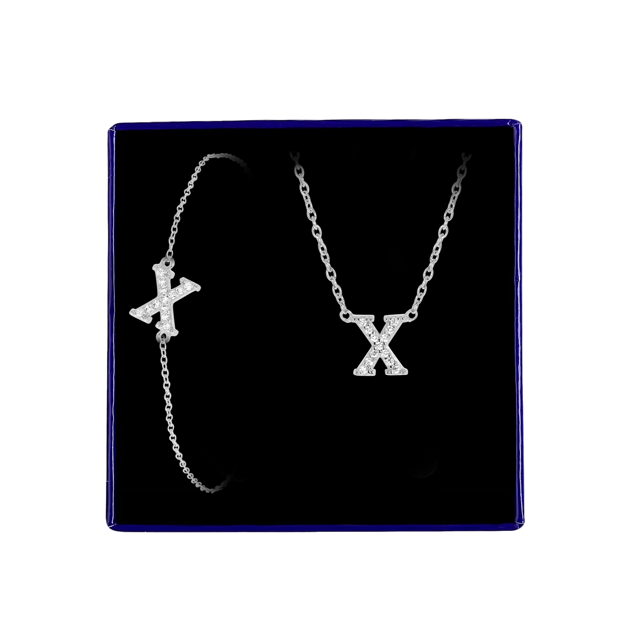 Schmuckset aus Silber, Buchstabe mit Zirkonia