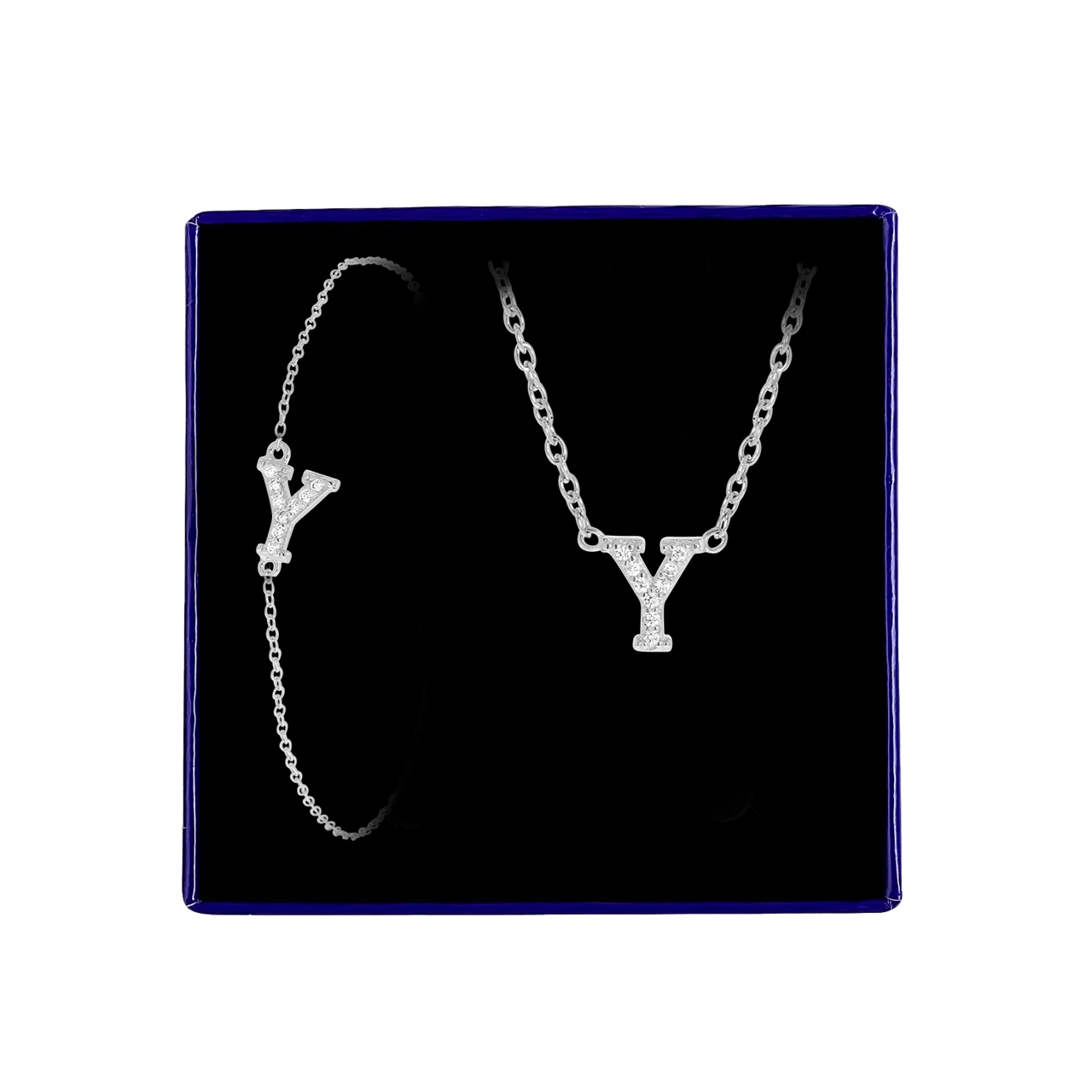 Schmuckset aus Silber, Buchstabe mit Zirkonia