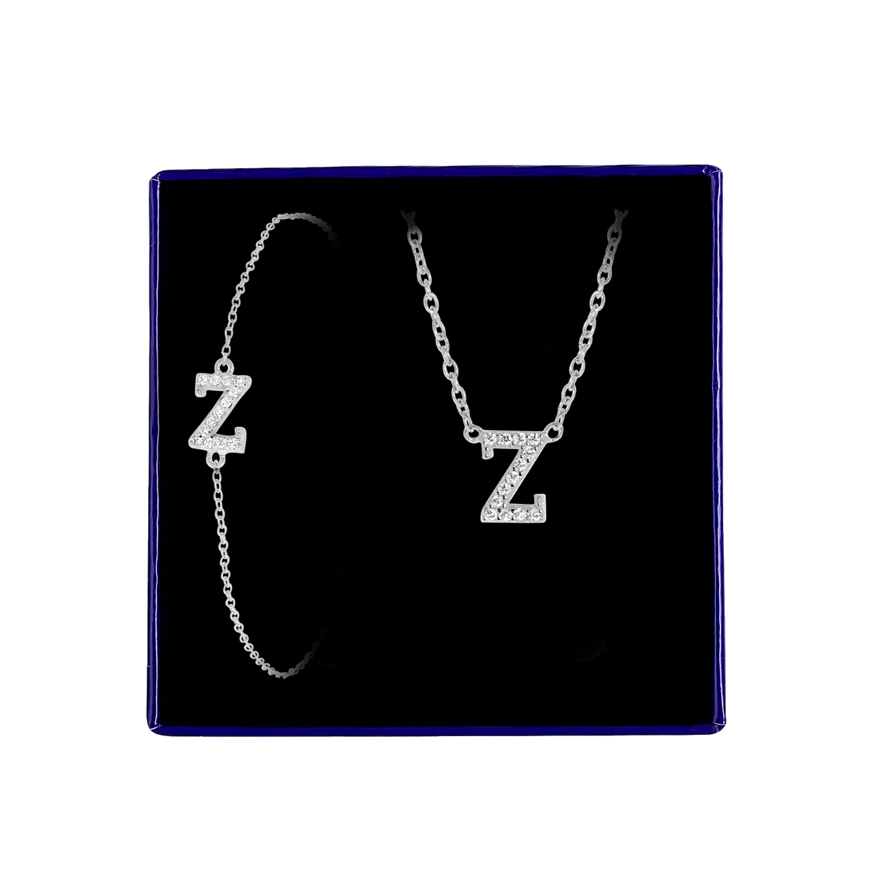 Zilveren set alfabet met zirkonia