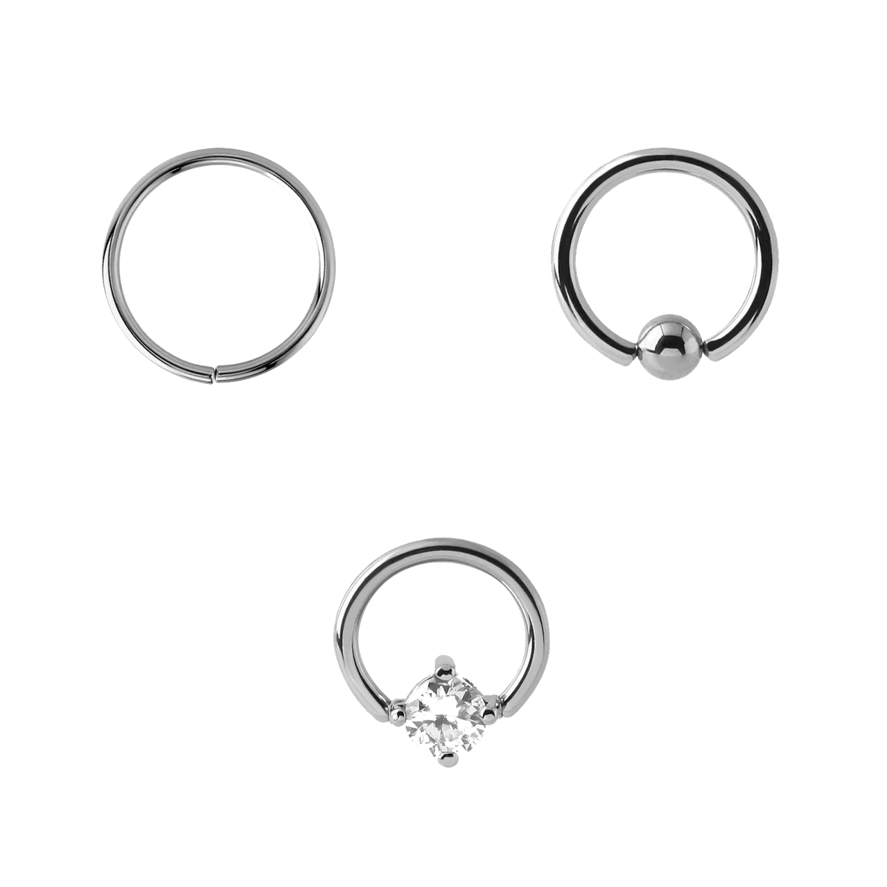 Stalen set helixpiercings glad/bal/kristal