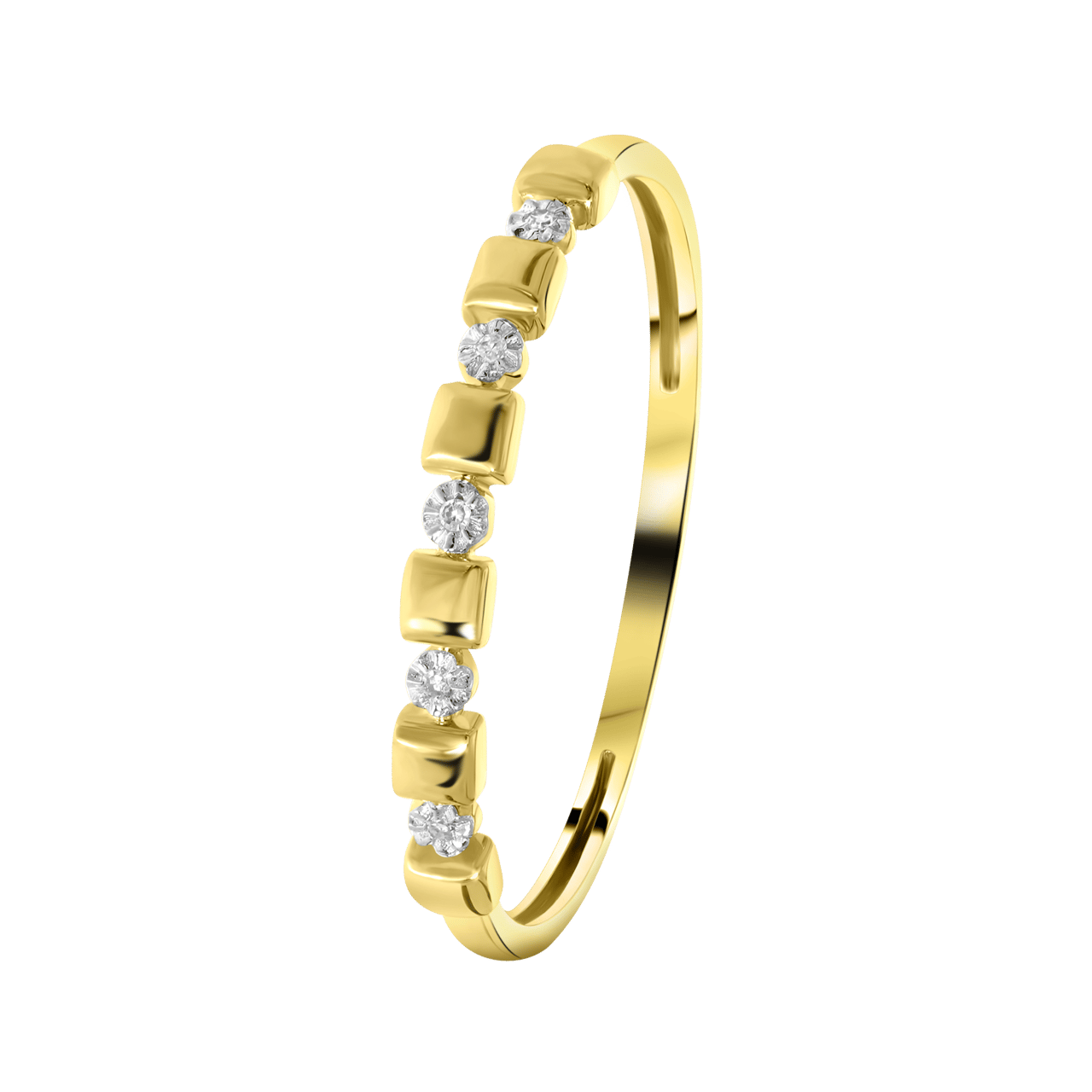 14 karaat geelgouden ring 5 diamanten (0,015ct)