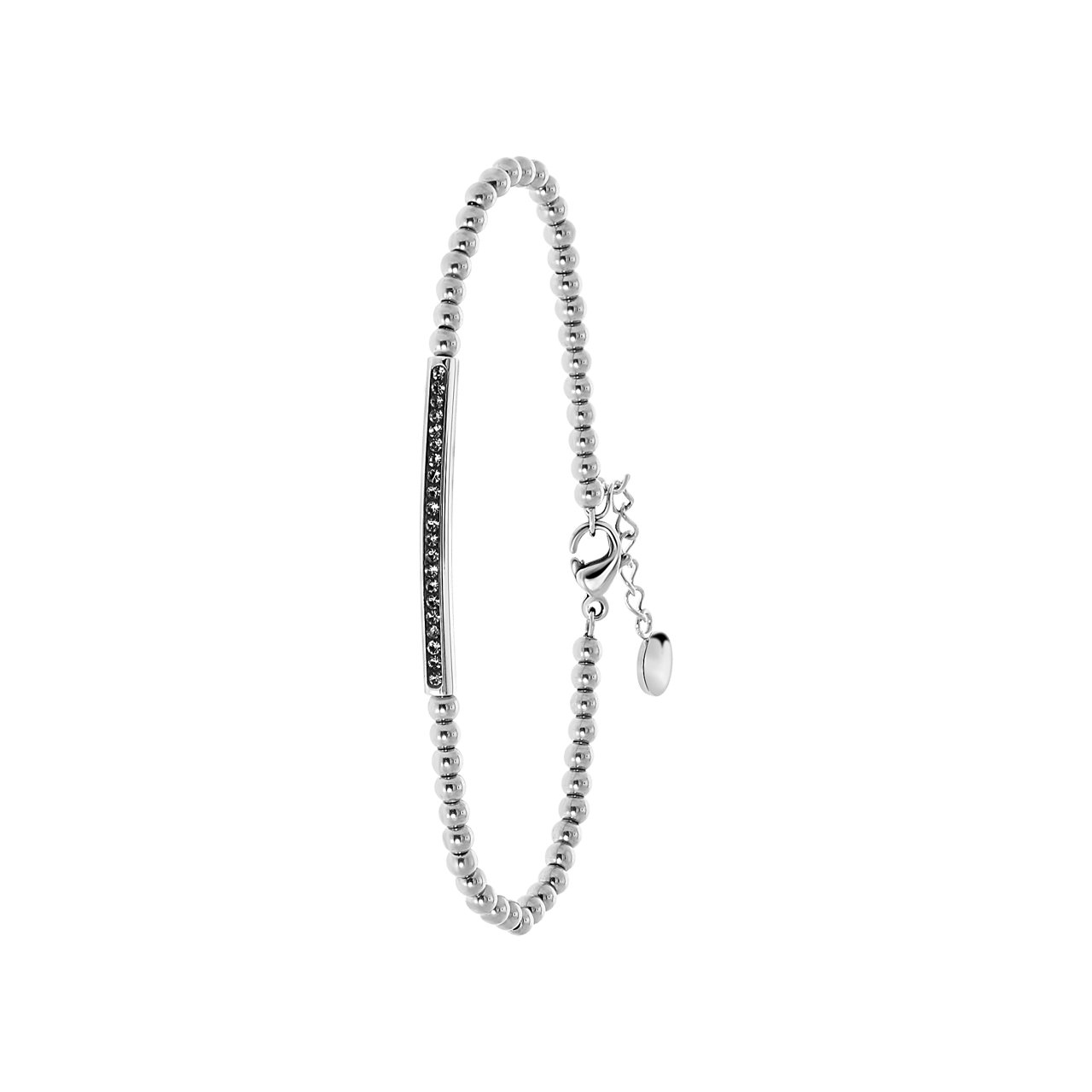 Gerecycled stainless steel armband bol/bar black diamond kristal